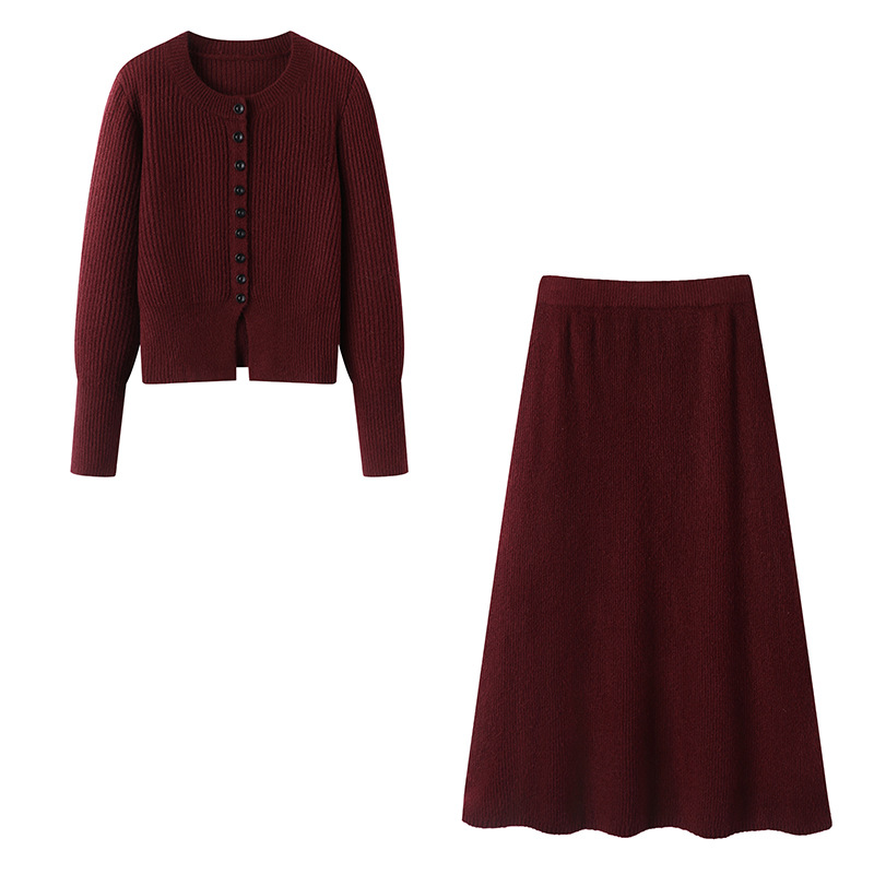 2024冬季新款两件套针织衫套装毛衣高腰A字裙长裙女D394T6020GM0