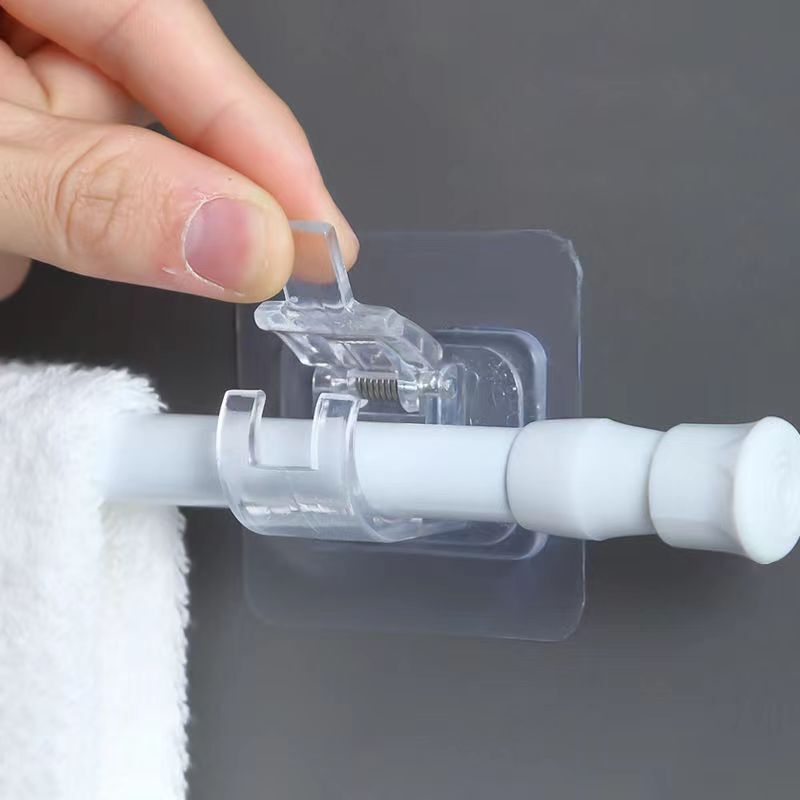 カーテンロッドフックカーテンロッドクリップ固定器粘着式ブラケットクリップ横棒ドアカーテン伸縮ロッド穴なし取付|undefined