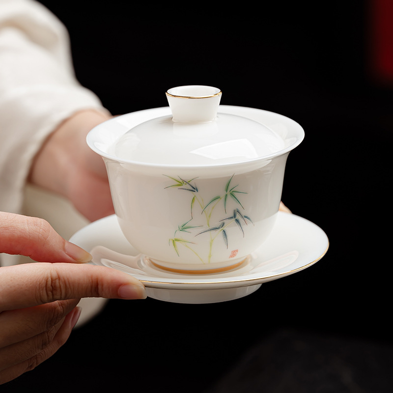 多款防烫盖碗 羊脂玉瓷三才盖碗德化白瓷悬停泡茶碗家用盖杯