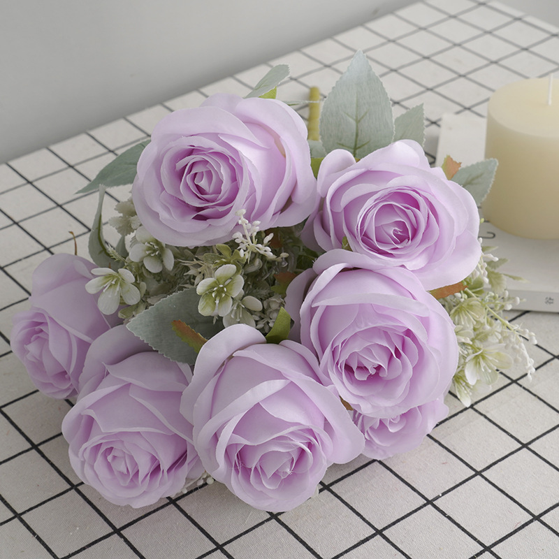 Red flor roja decoración de la pared artificial flor artificial 11 primavera Rosa boda camino plomo arreglo artificial ramo rosa roja