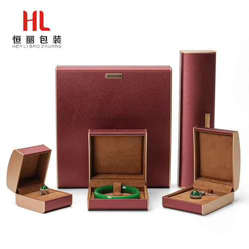 Jewelry accessories gold label wire drawing leather storage box ring box jewelry box pendant necklace box packaging box