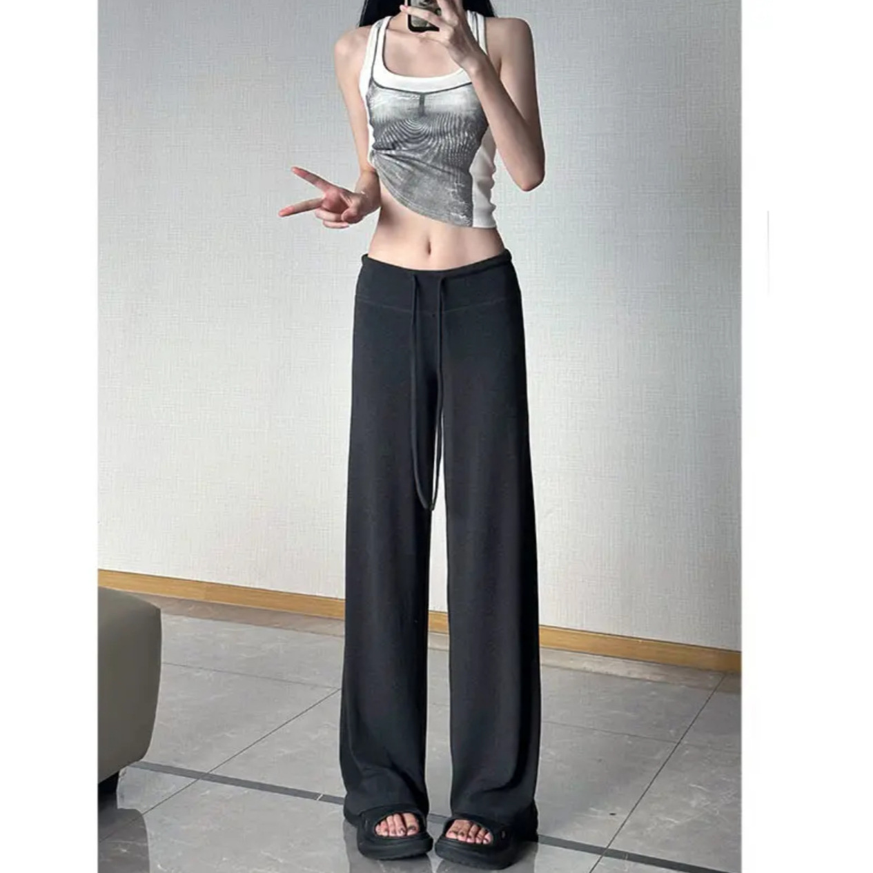 2026 American Style Spicy Girl Lazy Style Drapey Pants, Knitted Casual Pants, Loose Straight-Leg Slimming Floor-Length Pants for Women