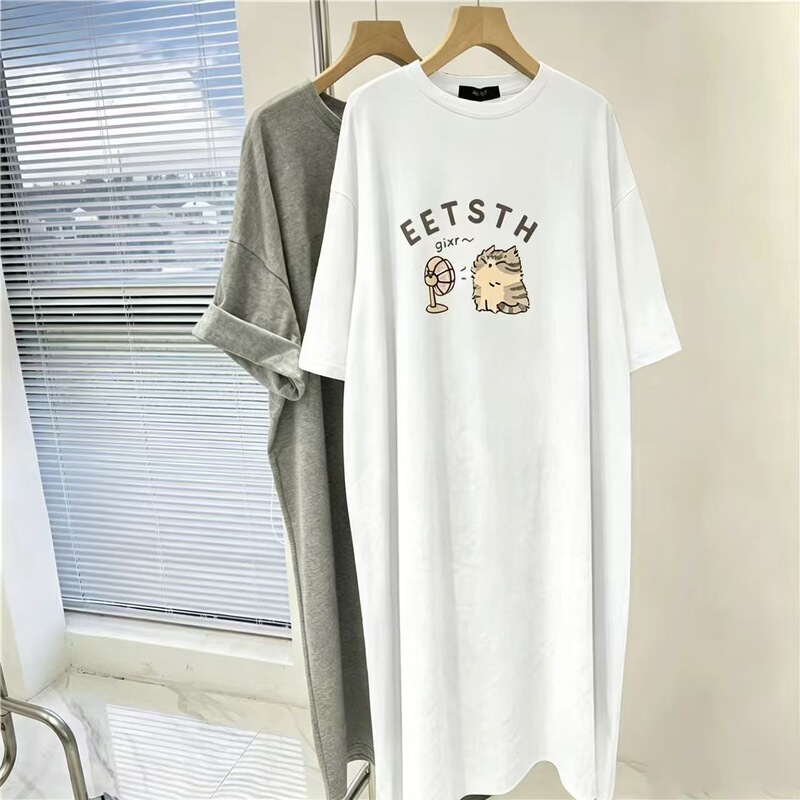 Casual Long T-Shirt Women's Short-Sleeved Black Dress Women's Summer 2026 New Style Plus Size Nightgown Long Dress T-Shirt Dress Casual Long T-Shirt Women's Short-Sleeved Black Dress Women's Summer 2026 New Style Plus Size Nightgown Long Dress T-Shirt Dress