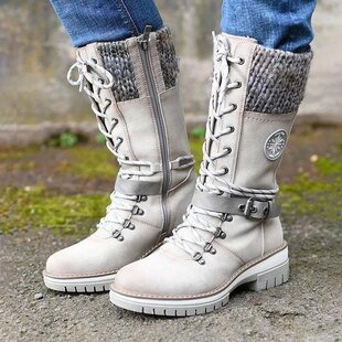 European and American Knights Boots Cross-border Foreign Trade New European and American Women's Front Lace-up Winter Medium Square Heel Round Head Sewing Martin Boots