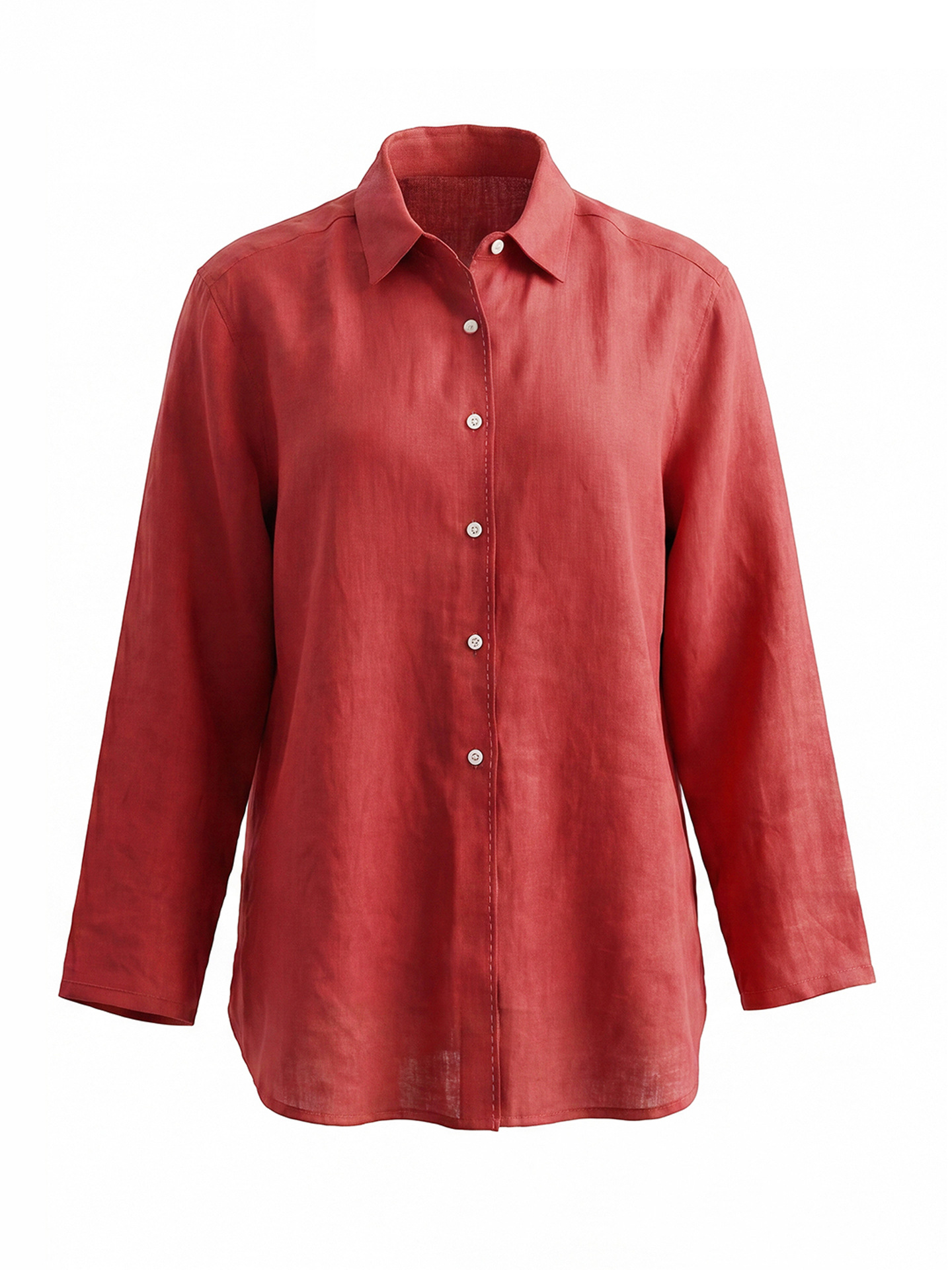 Áo sơ mi nữ linen chất lượng cao, phong cách cổ điển thư giãn, dáng rộng mùa hè — Đỏ Vermilion