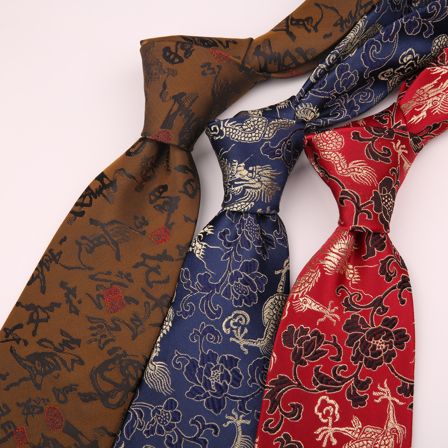 Retro men's formal wear 9cm gorgeous ethnic style Chinese style red dragon pattern wide version totem celebration tie_voghion.com