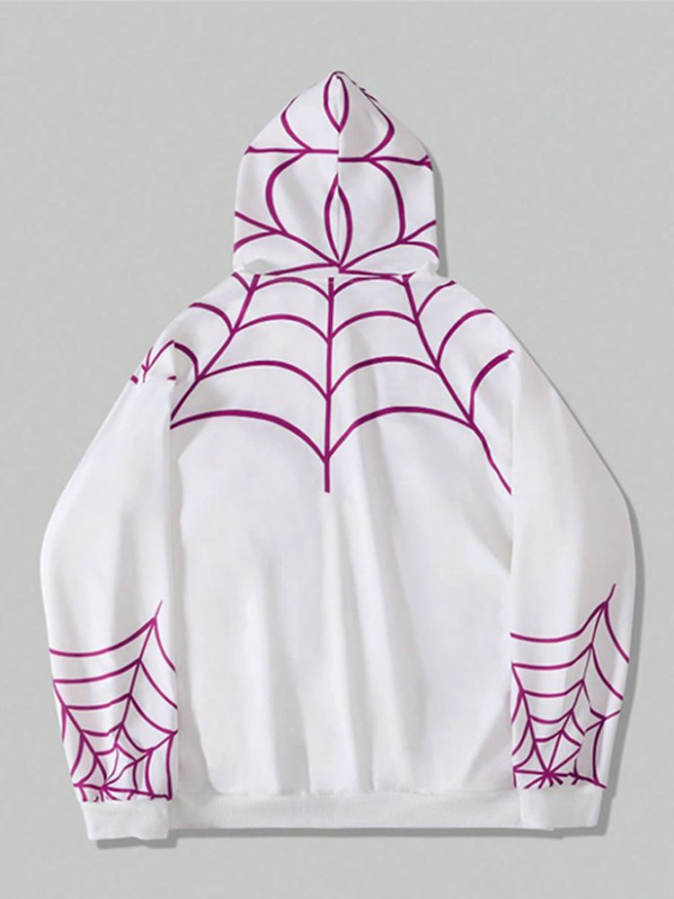 Pull à capuche et fermeture éclair pour homme, haut ample à imprimé araignée_voghion.com