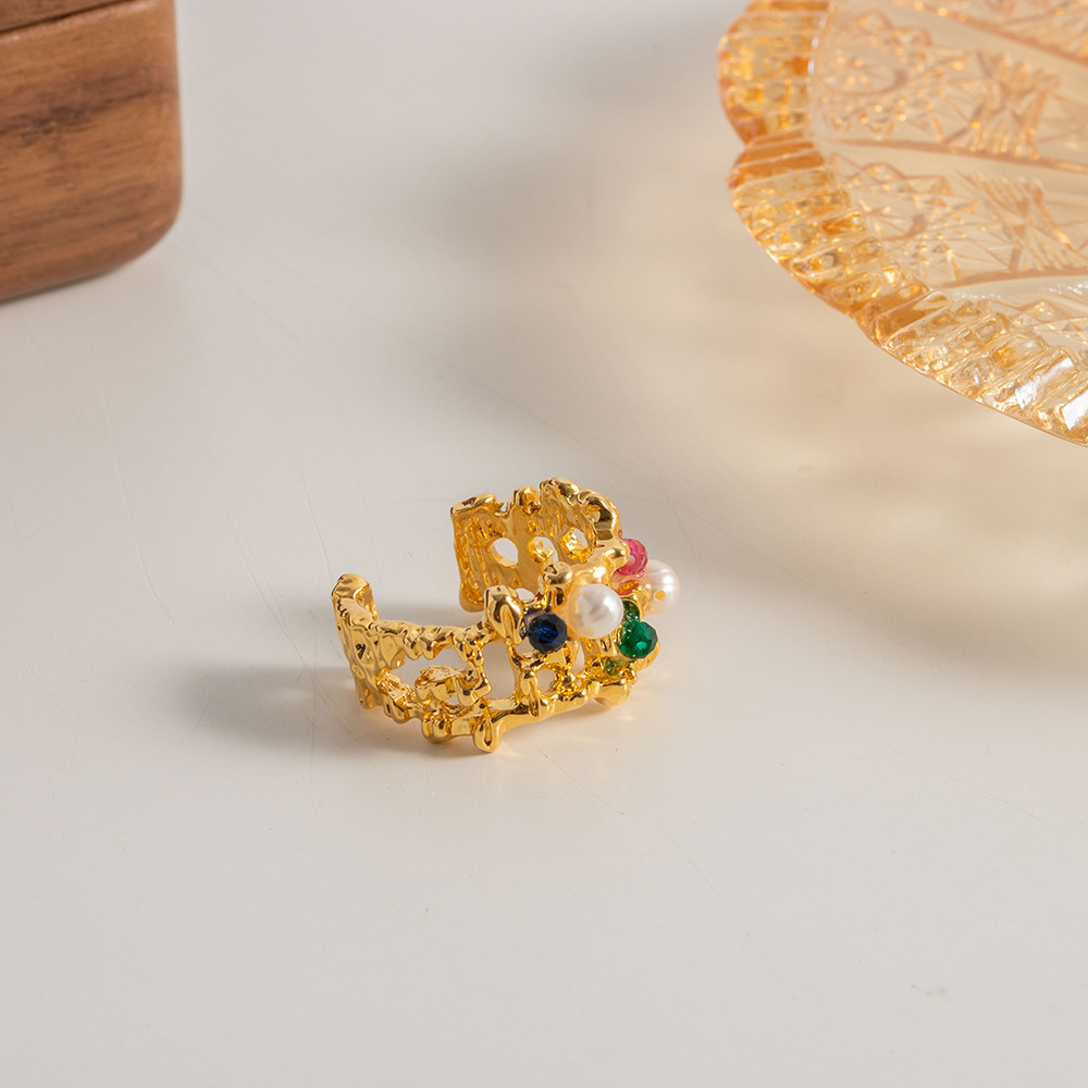 French Style Round Stainless Steel Inlay Pearl Rings 1 Piece