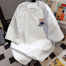 220g纯棉落肩长袖t恤青年韩版宽松拼接上衣男春秋款潮流打底衫男