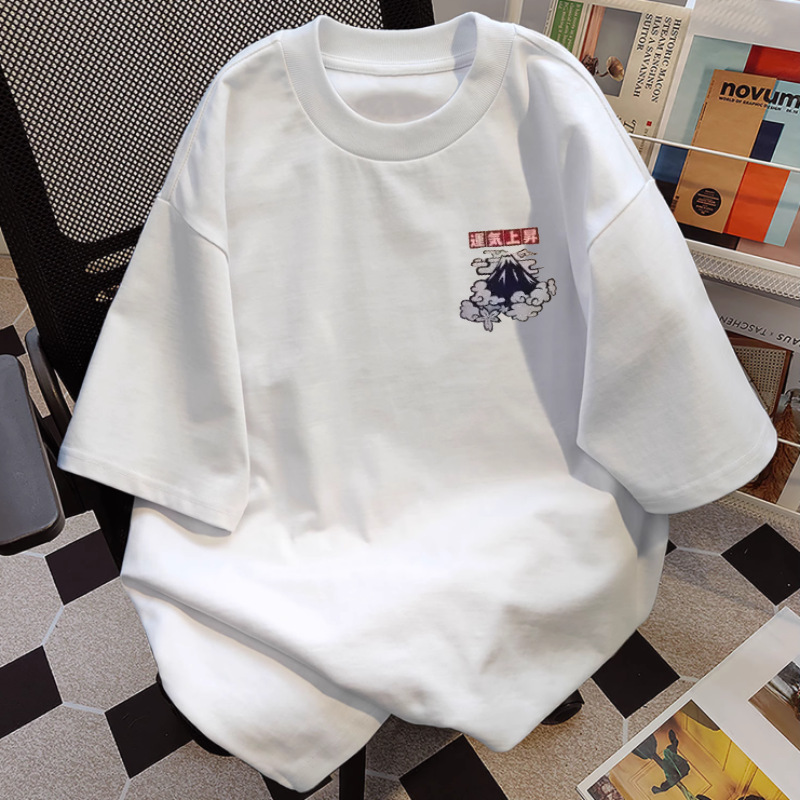 220g纯棉落肩长袖t恤青年韩版宽松拼接上衣男春秋款潮流打底衫男