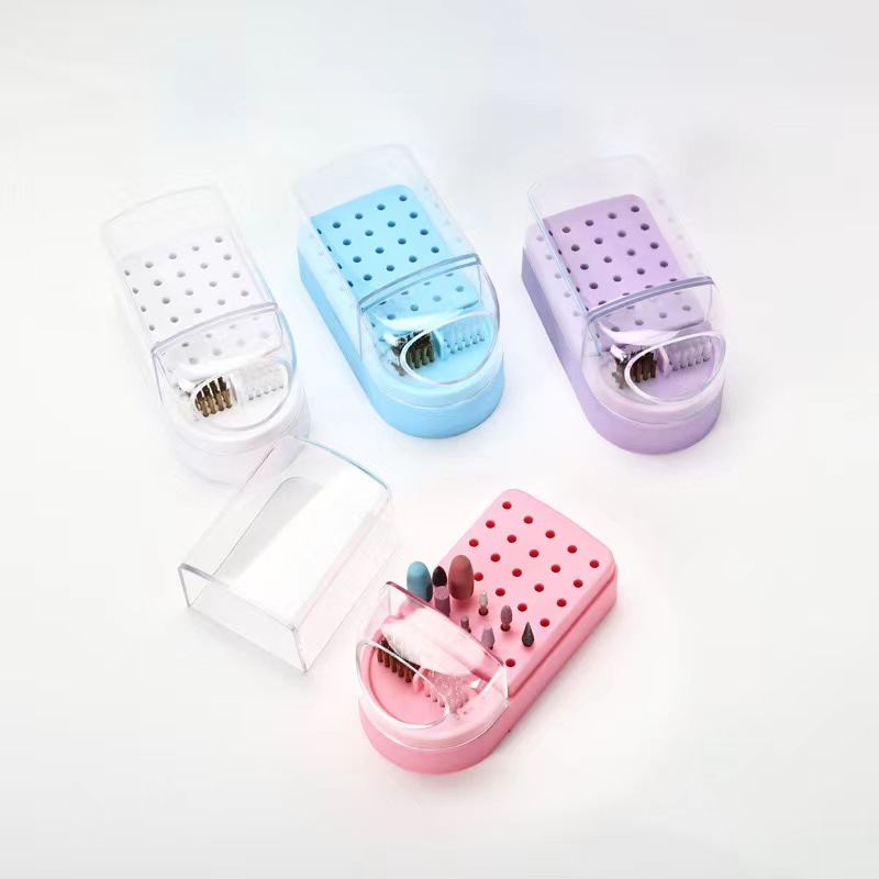 Cabezal de pulido de uñas, almacenamiento de limpieza, manicura dos en uno, diadema de pulido de 30 orificios, cepillo de limpieza, cabezal de pulido de uñas, caja de exhibición