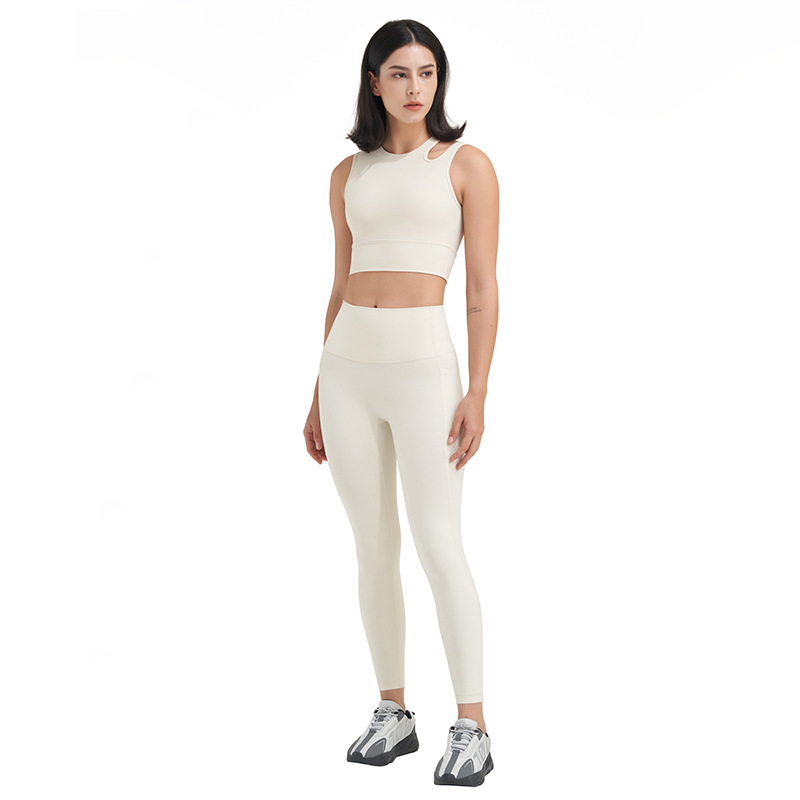 2023 bolsillo pantalones de yoga de las mujeres desnuda sensación de no vergüenza línea de cintura alta Levantamiento de cadera fitness deportes pantalones ajustados pantalones de melocotón