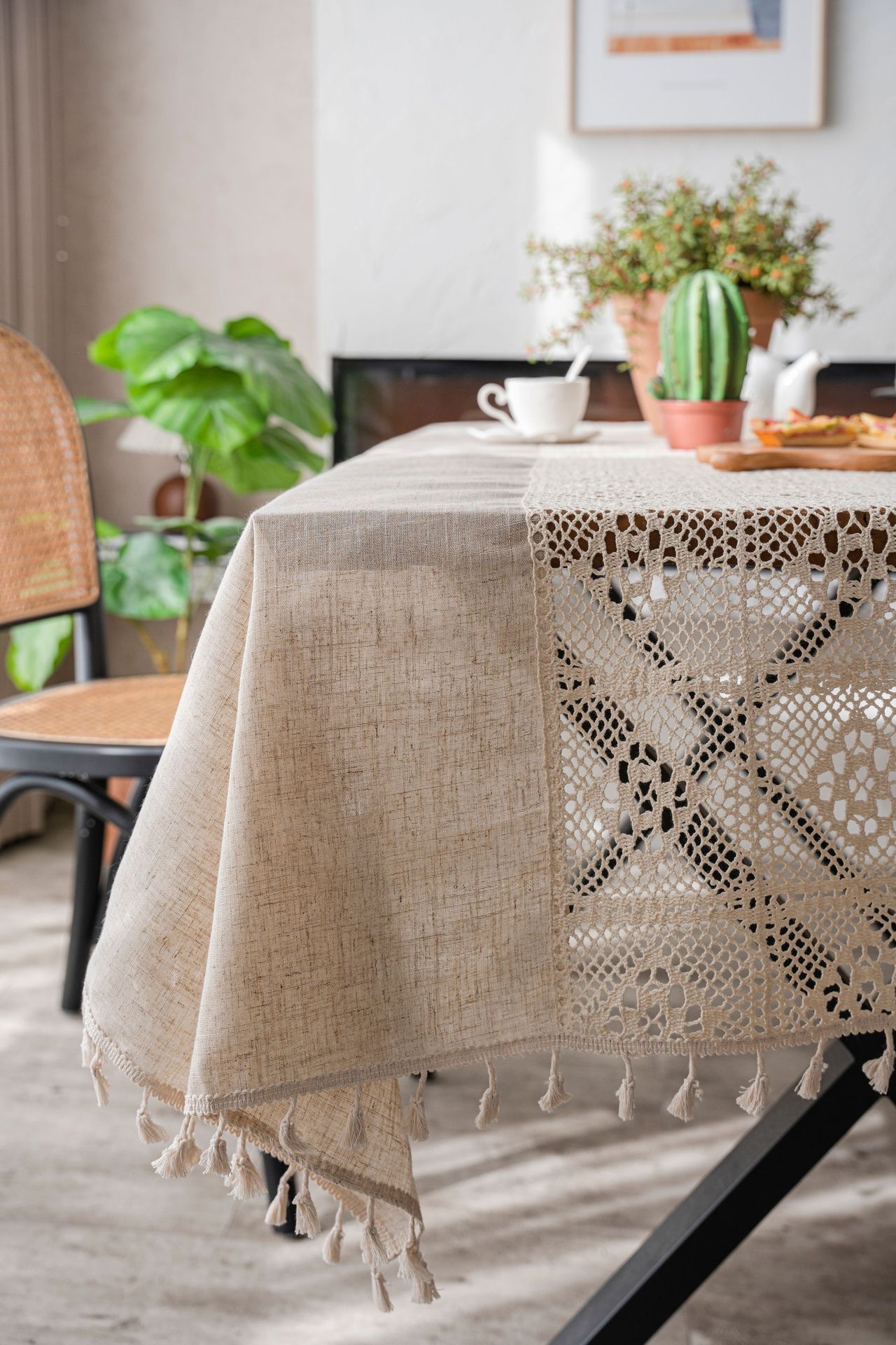 涤麻+ 拼接钩针桌布