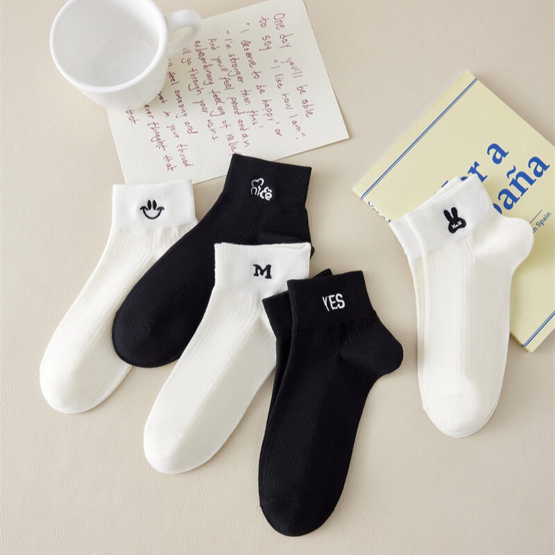 Couple's White Short Socks Instagram Trendy Summer Thin Girl Casual Socks All-match Student Socks Black Short Socks