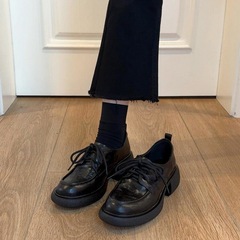 牛皮版~学院风系带粗跟乐福鞋女真皮百搭厚底单鞋休闲英伦小皮鞋