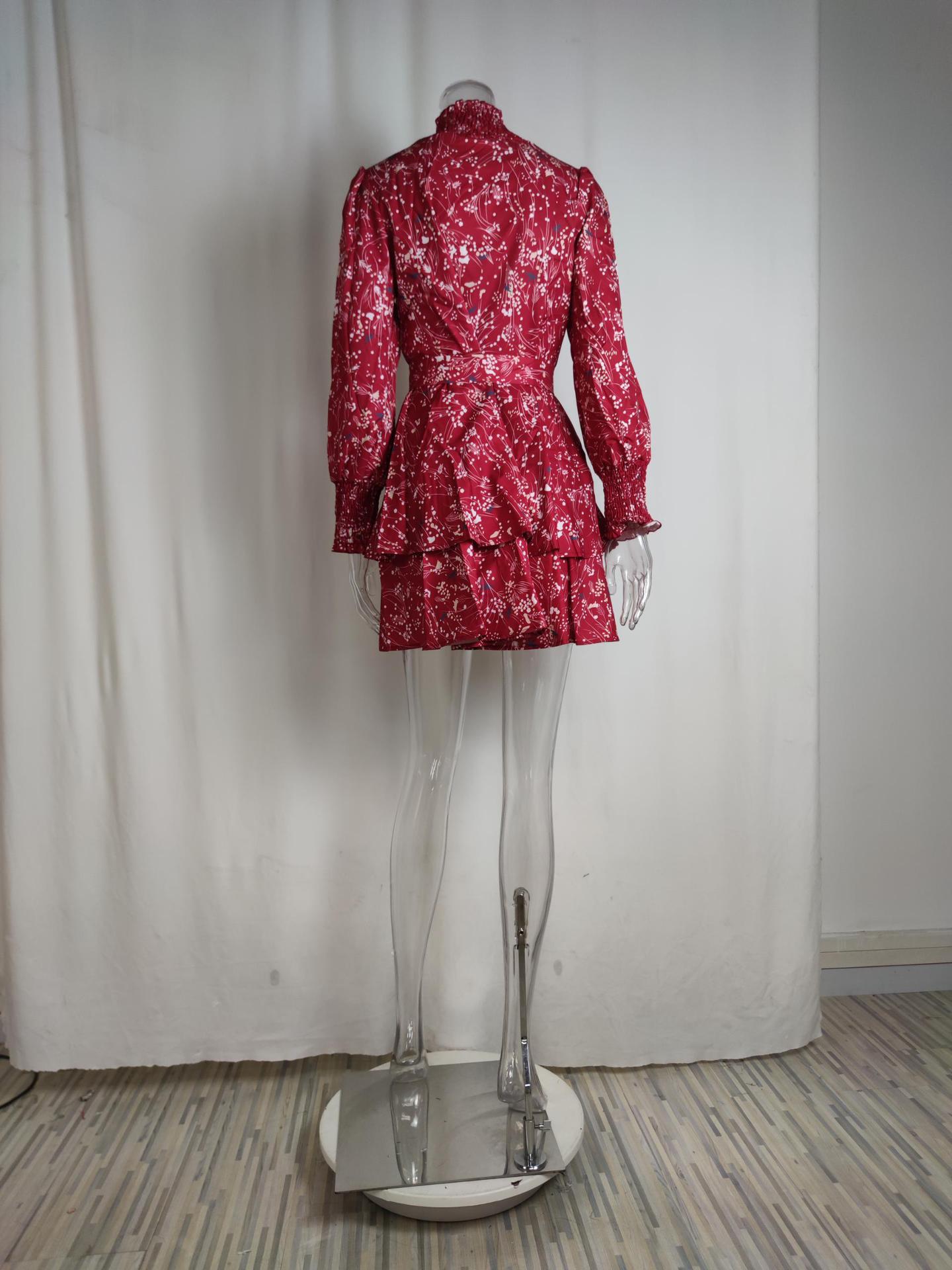 2026 New Spring Women's Clothing Cross-Border European And American Dresses Casual Floral Long-Sleeve Tie-Waist Ruffle_ecoleips.com