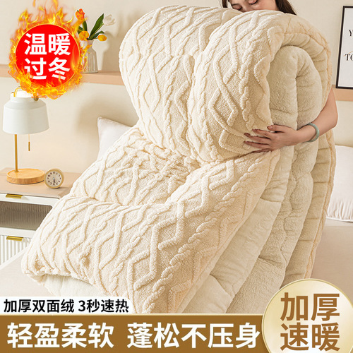 Lambswool Quilt, Winter Comforter, Cotton Quilt, Double-Layer Thickened & Warm, Single-Person Autumn/Winter Blanket for Student Dorms, Thickened Blanket Core