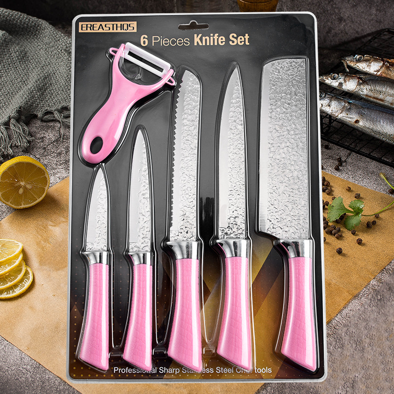 Nuevo conjunto de utensilios de cocina de succión de tarjetas de martillo de corte de plástico de seis piezas de acero inoxidable de cocina de herradura de martillo de seis piezas