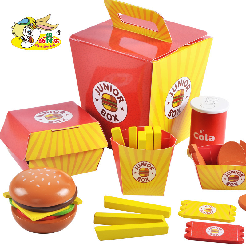 Juego de hamburguesas de simulación de madera para niños transfronterizos Juguete Huevos en caja Juguetes de corte 2-3-4 años