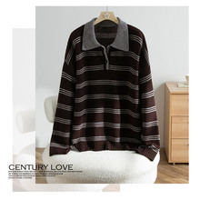 2025濮院秋冬新品polo领条纹宽松100绵羊毛衫女简约大方匠艺态度