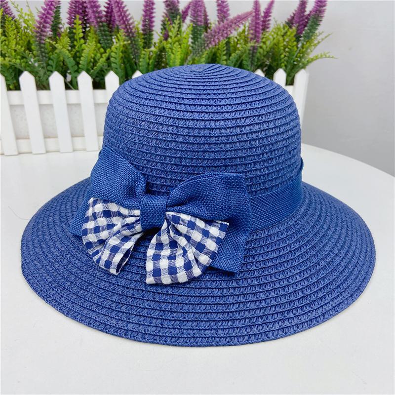 Korean Summer Plaid Bow Straw Fisherman Hat Shade Travel Straw Hat display picture 4