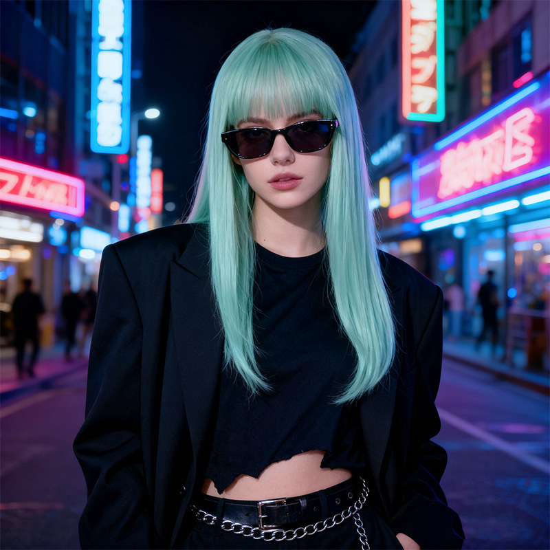 Amazon European and American Cross-Border Wig Female Mint Green Medium-Length Straight Hair Cosplay Chemical Fiber Headgear Dropshipping Amazon European and American Cross-Border Wig Female Mint Green Medium-Length Straight Hair Cosplay Chemical Fiber Headgear Dropshipping