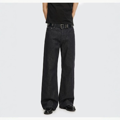 American retro thorn embroidery black ox handsome jeans for men and women's loose casual wide-leg clean fit micro-pants