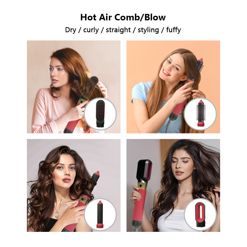 クロスボーダー五六合一熱風櫛多機能ヘアドライヤー直髪器ヘアアイロン三用交換ヘッド自動ブロー櫛|undefined