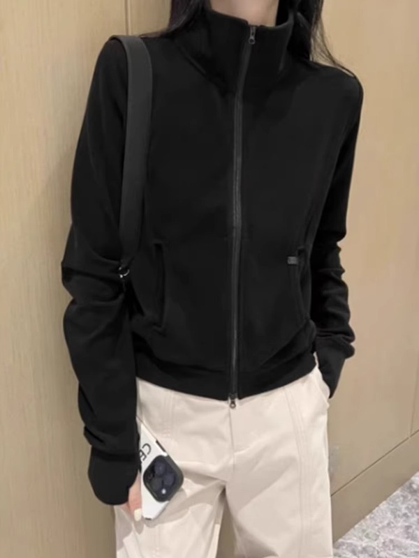 德绒卫衣女短款休闲立领外套秋款2025新款冬季修身开衫拉链上衣|undefined