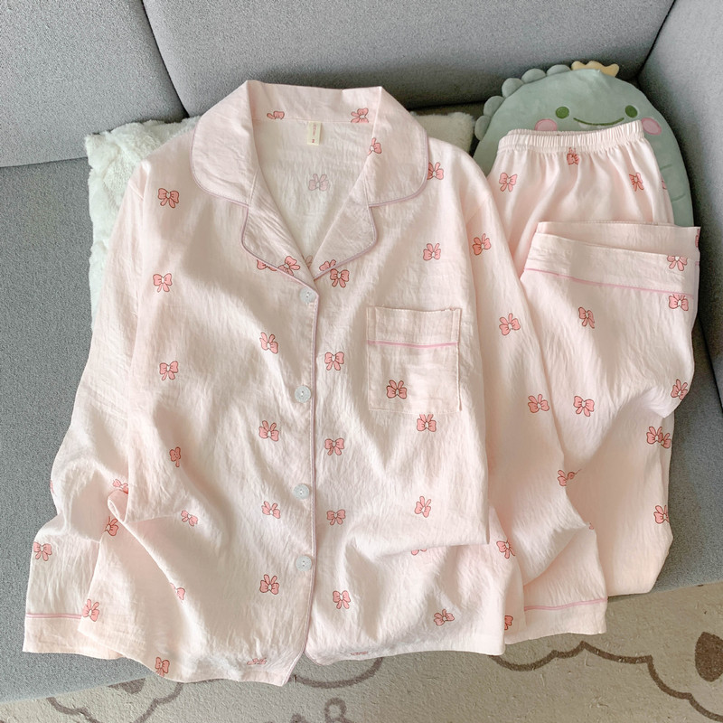 春秋季新款云朵棉长袖长裤睡衣女翻领可爱甜美少女外穿家居服套装|undefined