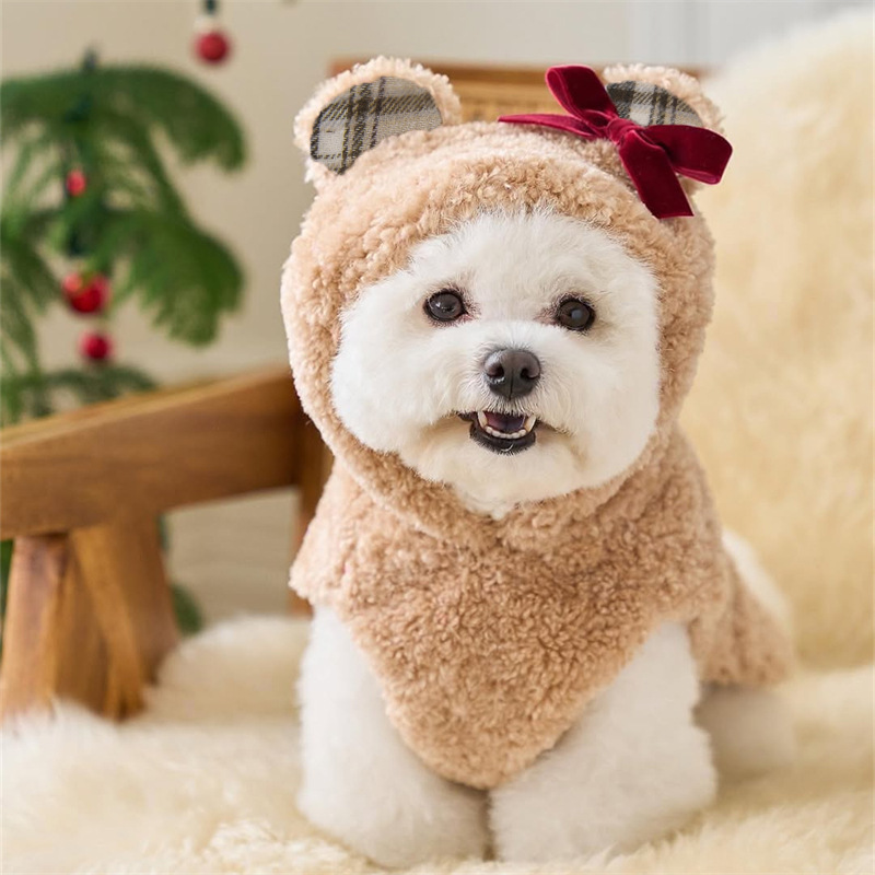 圣诞小猫咪狗狗衣服秋冬新款双面小泰迪绒法斗连帽卫衣棉服抗寒|undefined