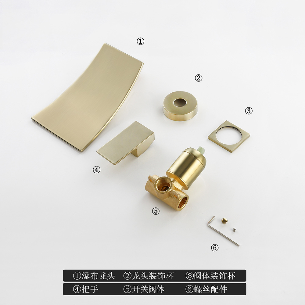 Cross-border brass washbasin faucet waterfall water outlet single, cold and hot mixed water is concealed in the wall-mounted bathroom countertop basin undefined