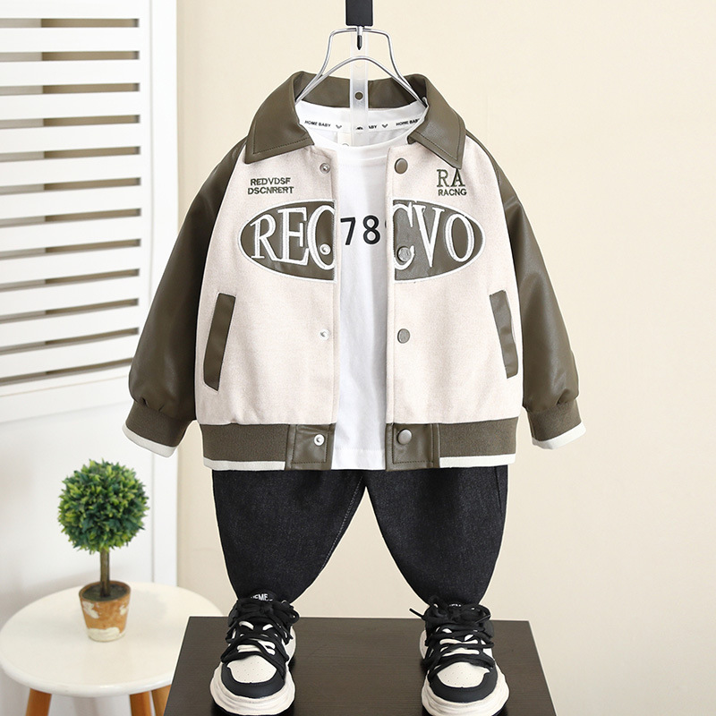 5993 Chaqueta de cuero de la calle frita de otoño para niños 2024 Primavera y otoño Nuevo estilo Chaquetas de otoño para bebés geniales y guapos Chaqueta coreana