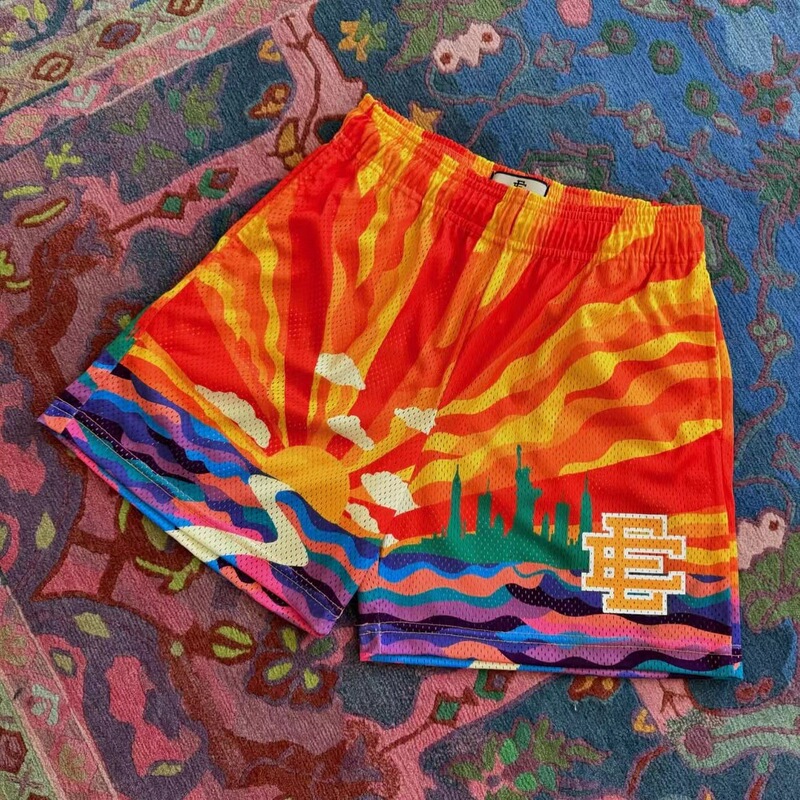 American Fashion Brand EE Sunrise Oil Painting Wind Mesh Quick-drying Shorts Men's Four-point Knee Training Sports Riding Pants American Fashion Brand EE Sunrise Oil Painting Wind Mesh Quick-drying Shorts Men's Four-point Knee Training Sports Riding Pants