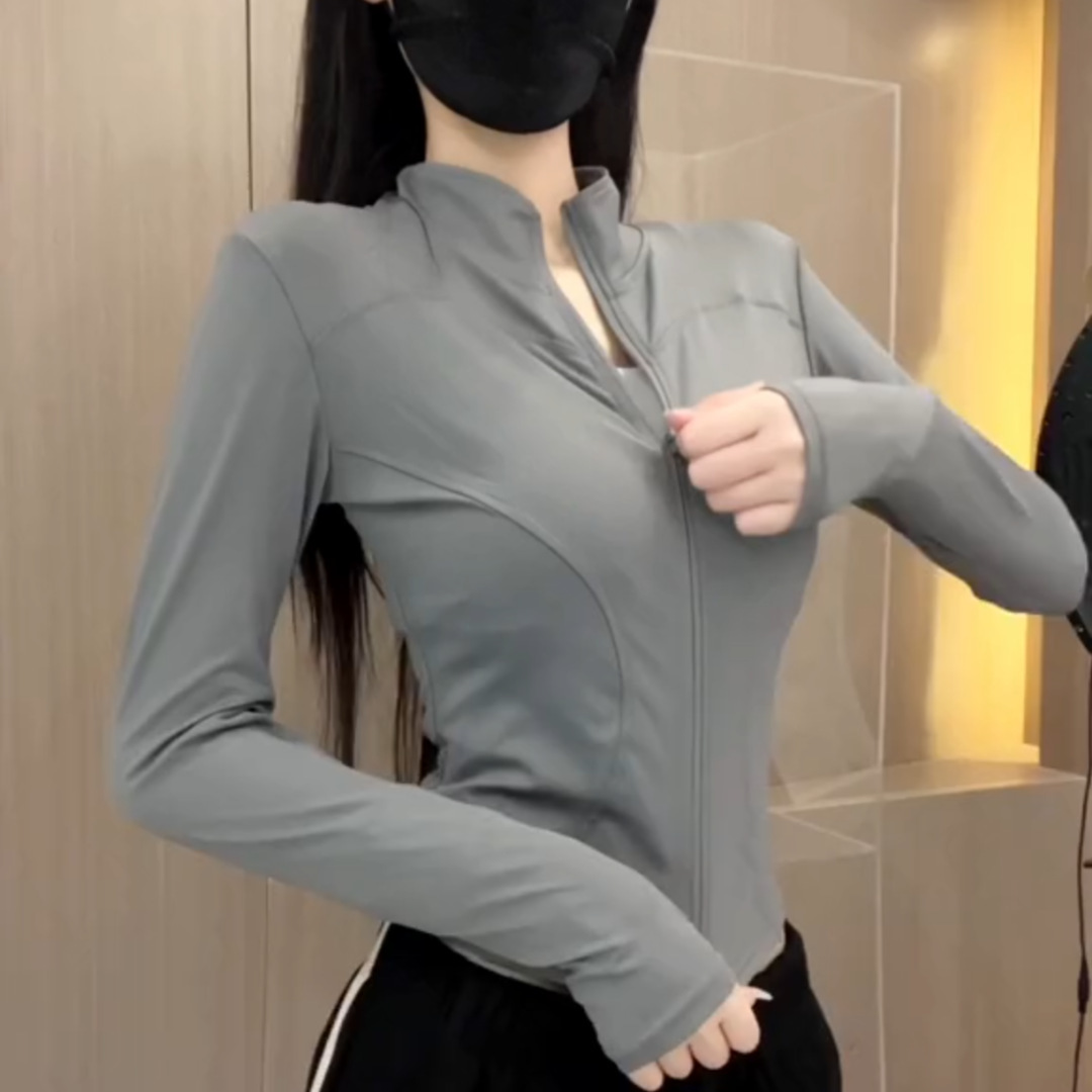 Moda transfronteriza simple delgada transpirable 2025 nueva ropa de mujer delgada de cuello de hielo deportivo chaqueta de verano