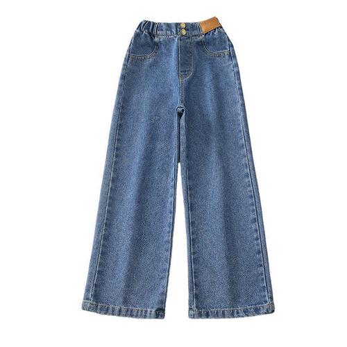 2024 New Arrival Children's Denim Pants for Foreign Trade, Mid-to-Large Size, Spring/Autumn Style Wide-Leg Pants, Korean-Style Casual Trousers, Long Pants