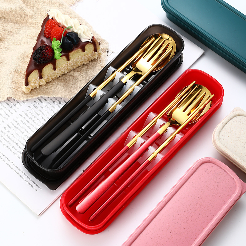 Portable Tableware Set Stainless Steel Spoon, Fork and Chopsticks Three-Piece Set High-Looking Japanese Tableware Student Spoon and Chopsticks Set Portable Tableware Set Stainless Steel Spoon, Fork and Chopsticks Three-Piece Set High-Looking Japanese Tableware Student Spoon and Chopsticks Set