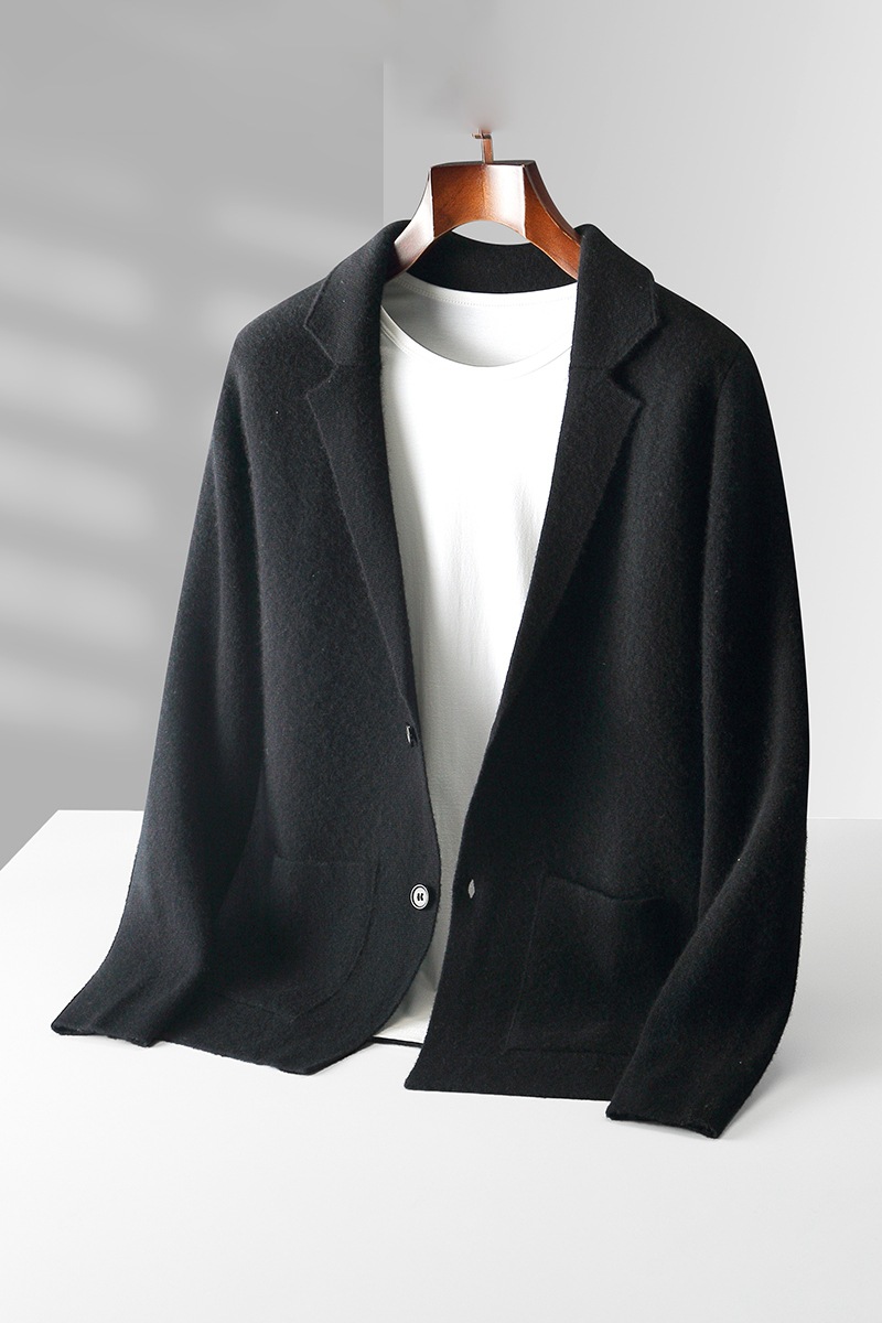 Otoño e invierno nuevo estilo 100% suéter de lana pura cardigan con cuello en V para hombre suéter de lana de punto de color sólido abrigo grueso marea