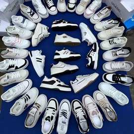 爆款小白鞋女鞋新款2024春秋百搭女款小众厚底休闲鞋皮面女板鞋