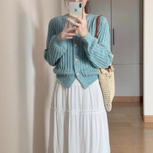 韩系氛围感绿色毛衣针织开衫女秋冬2025新款小香风高级感上衣外套