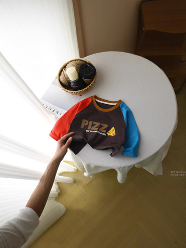 25% Cotton Long-Sleeve Boys' T-Shirt Korean Style Cartoon Color Block Base Layer Top for Young Children, Innerwear for Babies and Toddlers