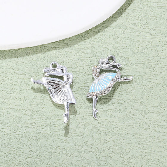 Dancing ballet girl dripping rhinestone girl diy production material UV color retaining pendant necklace pendant accessories