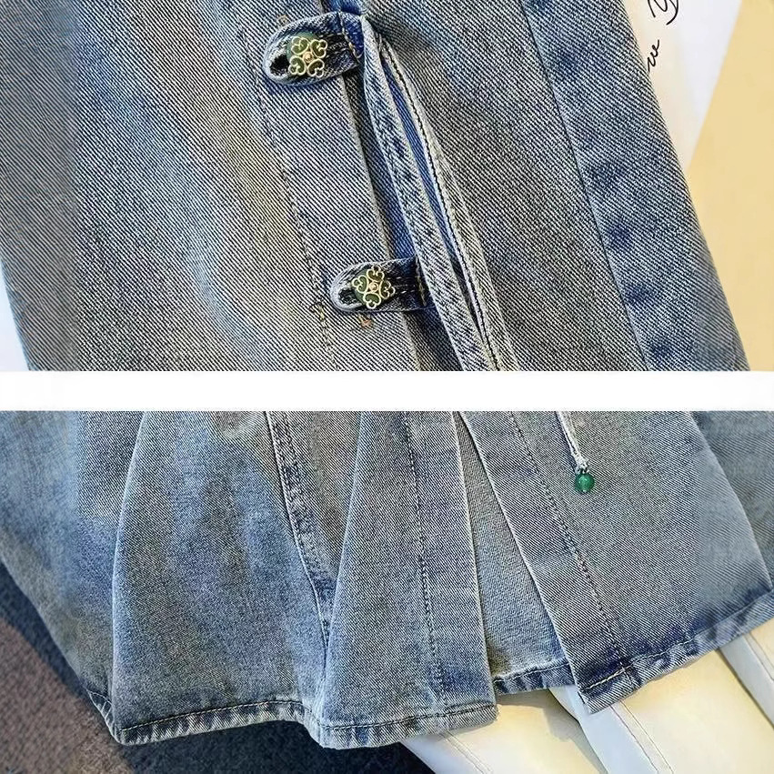 牛仔半身裙女春季新款2025新款时尚潮流国风新中式女装开叉a字裙