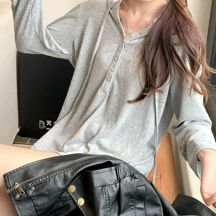 2025秋季新款女装宽松百搭针织衫女V领连帽外搭简约|undefined