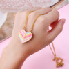 Children's rainbow magnetic metal fuchsia necklace heart shaped, wholesale