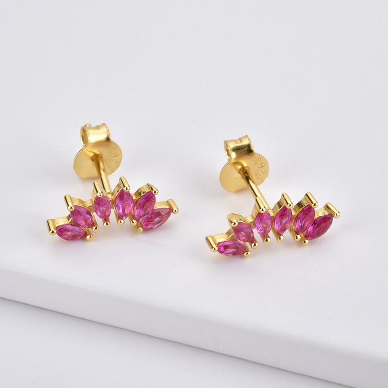 Simple Style Leaf Copper Ear Studs Gold Plated Zircon Copper Earrings