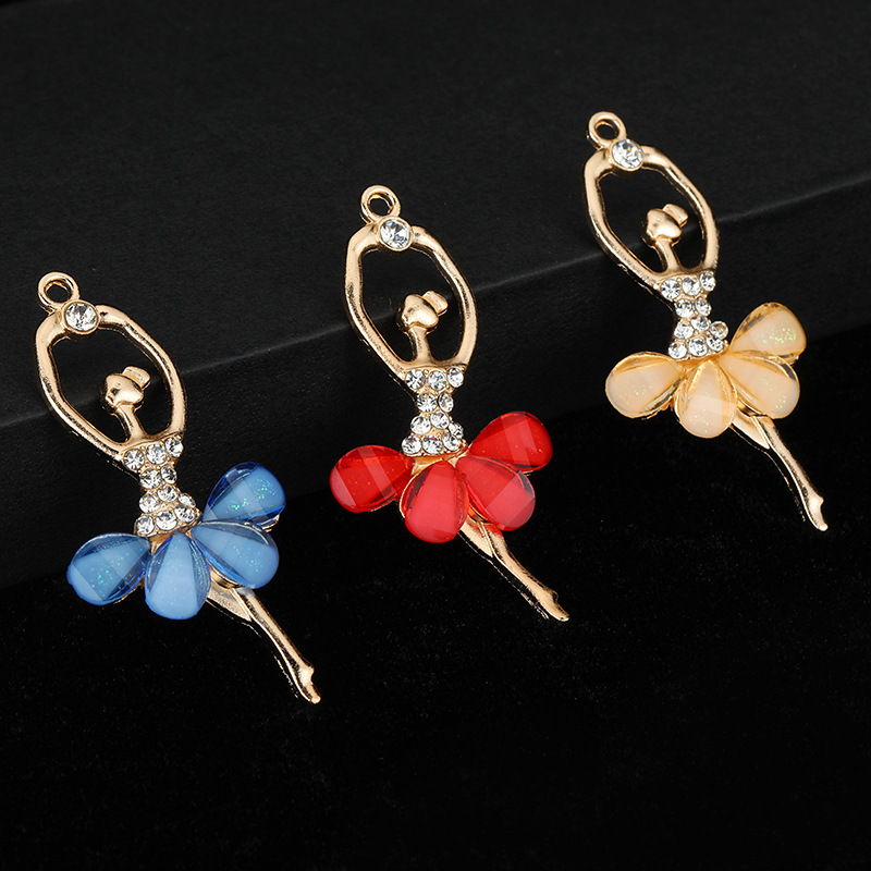 Alloy Crystal Ballet Dancing Girl Pendant DIY Jewelry Accessories Mobile Phone Case Beauty Sticker Diamond Pendant Accessories