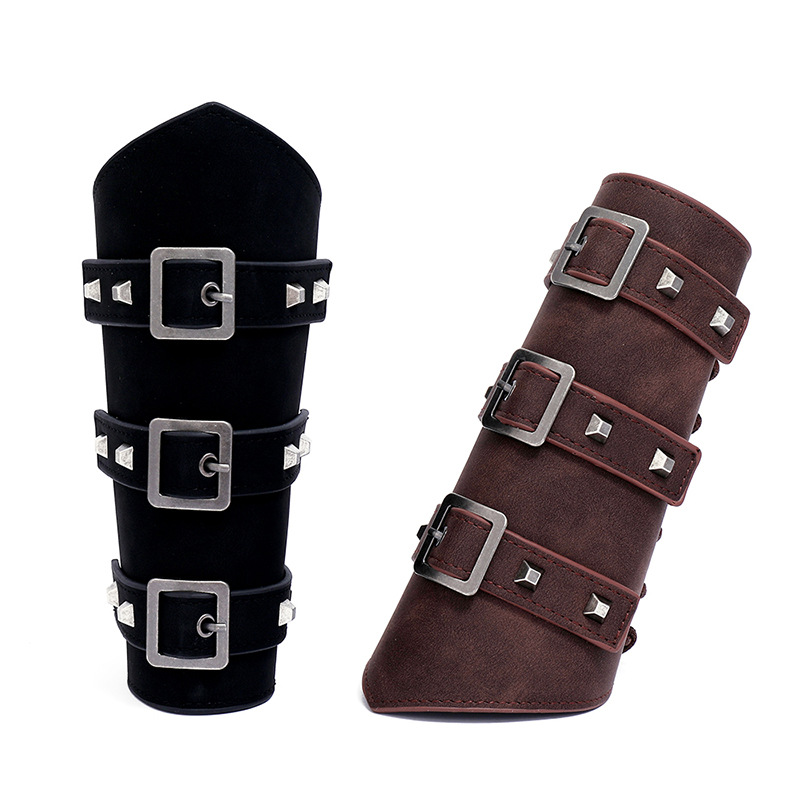 New Exaggerated Men's Leather Wrist Guards Personality Wide Leather Punk Riding Arm Guards display picture 2