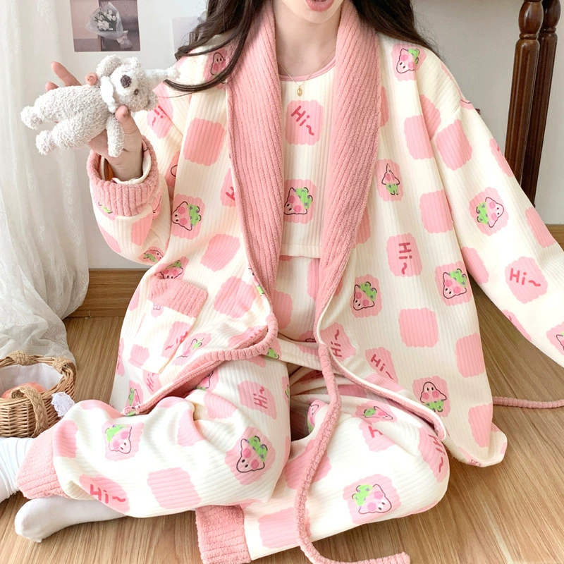 Одежда из воздушного хлопка и Луны, осенне-зимний комплект из трех предметов, Послеродовая Домашняя одежда, чистый хлопок, Пижамный костюм для беременных
