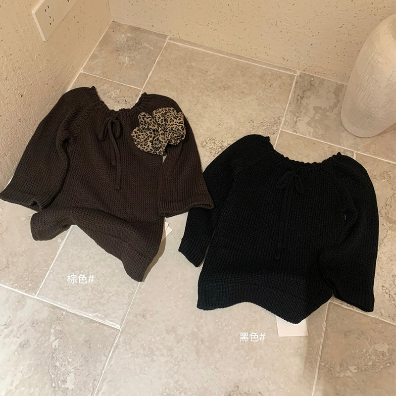 WGWE7284编织一字肩方领中袖毛衣女慵懒风复古修身显瘦打底衫上衣|undefined